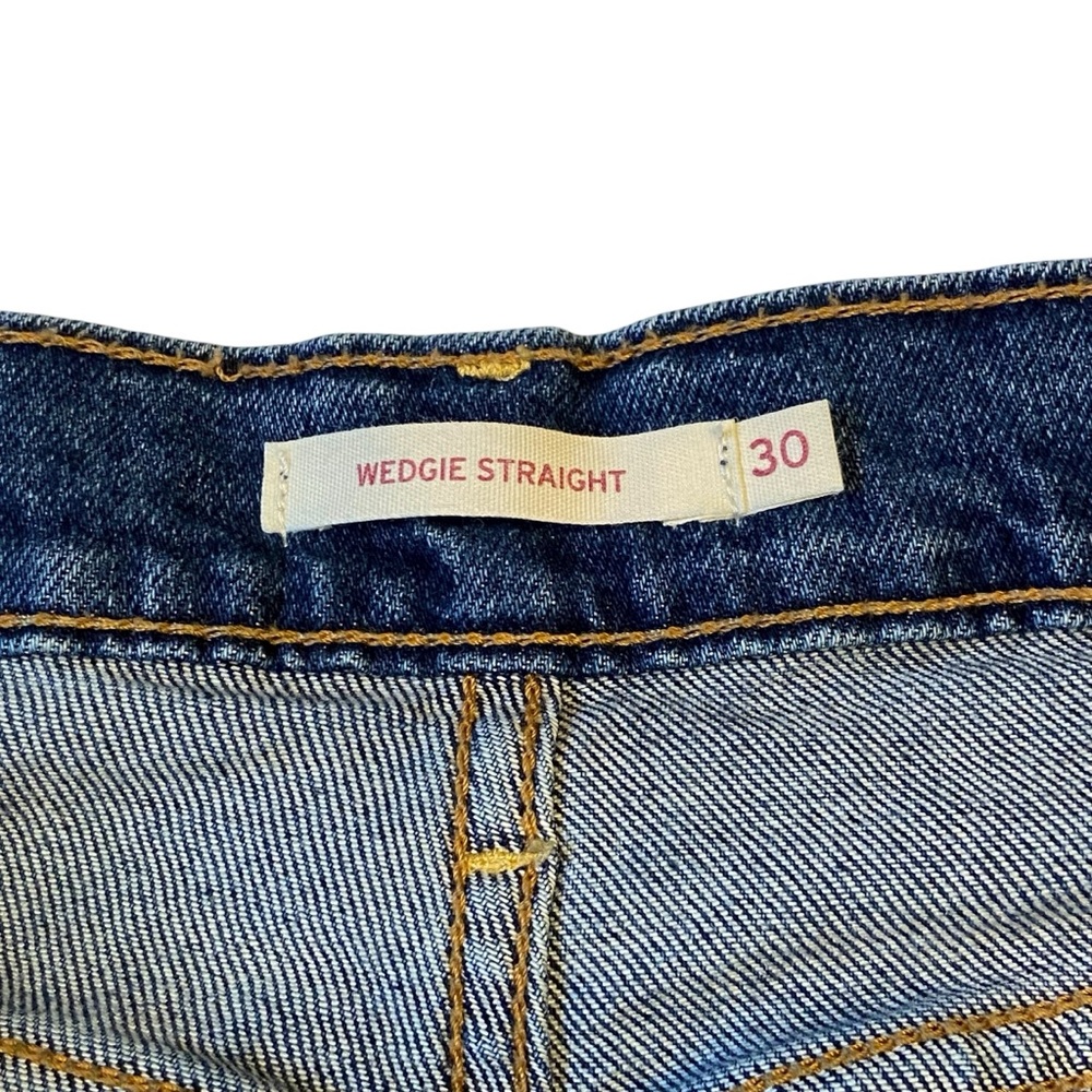 LEVIS Wedgie Straight Leg Jeans Button Fly Distressed Raw Hem Womens Size 30 - Picture 6 of 14